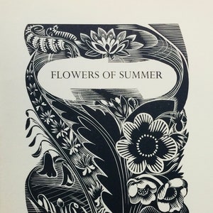 1937 JOHN O'CONNOR Houtgravure 'Flowers of Summer' gouden haan, persvel, formaat C.8.5.5.25 in..