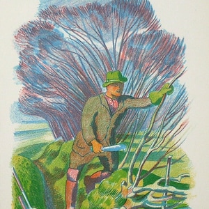 1939 John Nash Colour Lithograph &#39;Men and the Fields&#39; by Adrian Bell Curwen Press C.8.5x5.25ins.