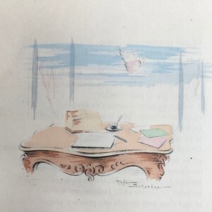 1945 ROGER-SCHARDNER Ilustración 'Pochoir' coloreada a mano de Vairel para 'Toi et Moi' (Geraldy) Ltd Ed. C.6x4ins..
