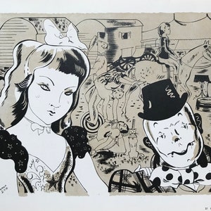 1944 SERGE CIRCUS LITHOGRAPH 'Panorama du Cirque' Limited Edition Big Top Circus Ring Showfolk Clown Acrobat Tigers Lions C.11.75x9.5ins..