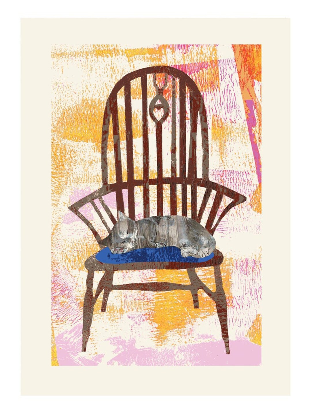 SIGNED PRINT 'sleeping Cat on Windsor Chair' High Quality Gift Present