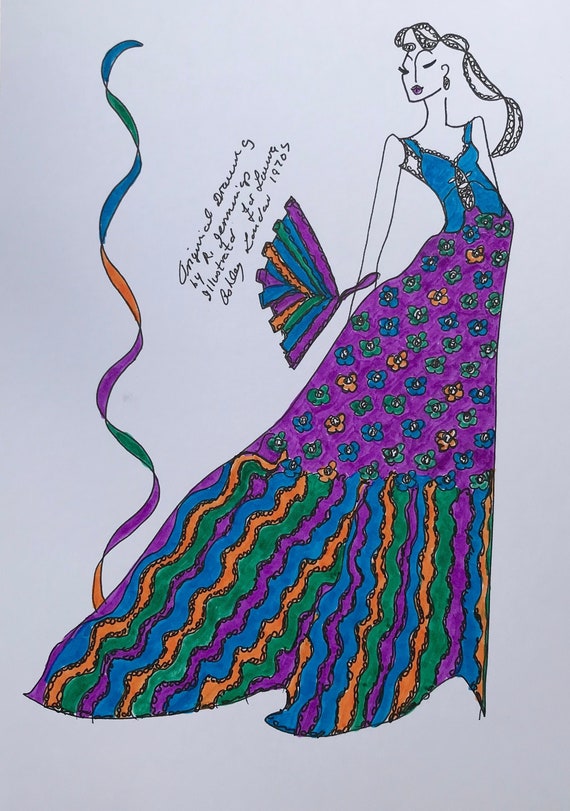 1970 s LAURA ASHLEY Signed Original Fashion Artwork by Roz