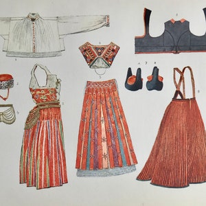 1926 MAX TILKE LITHOGRAPH Woman&#39;s Wedding Garments Estonia/Livonia  (Berlin Costume Museum)  Sheet Size 11.5x9ins..
