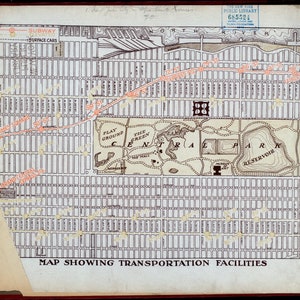 ニューヨーク交通地図 (1910 年、42 番街 - 98 番街) オリジナル、ニューヨーク公共図書館所蔵。180 gsm のプロ仕様用紙に印刷。C.10x8 インチ。