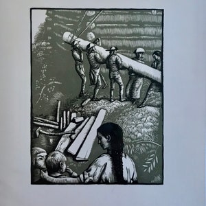 1931 ALLEN LEWIS 2-Colour Woodcut From &#39;Calico Bush&#39; by Rachel Field. Maine/Massachusetts. Image Size c.6x4.5ins.. Sheet Size 9x8.25ins..