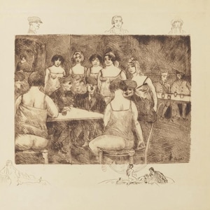 GUSTAVE ASSIRE 'Images Secrètes de Paris' Ristampa di un'acquaforte su carta di cotone pesante fatta a mano A3 16,5x11,7 pollici. Parigi Pigalle Montmartre