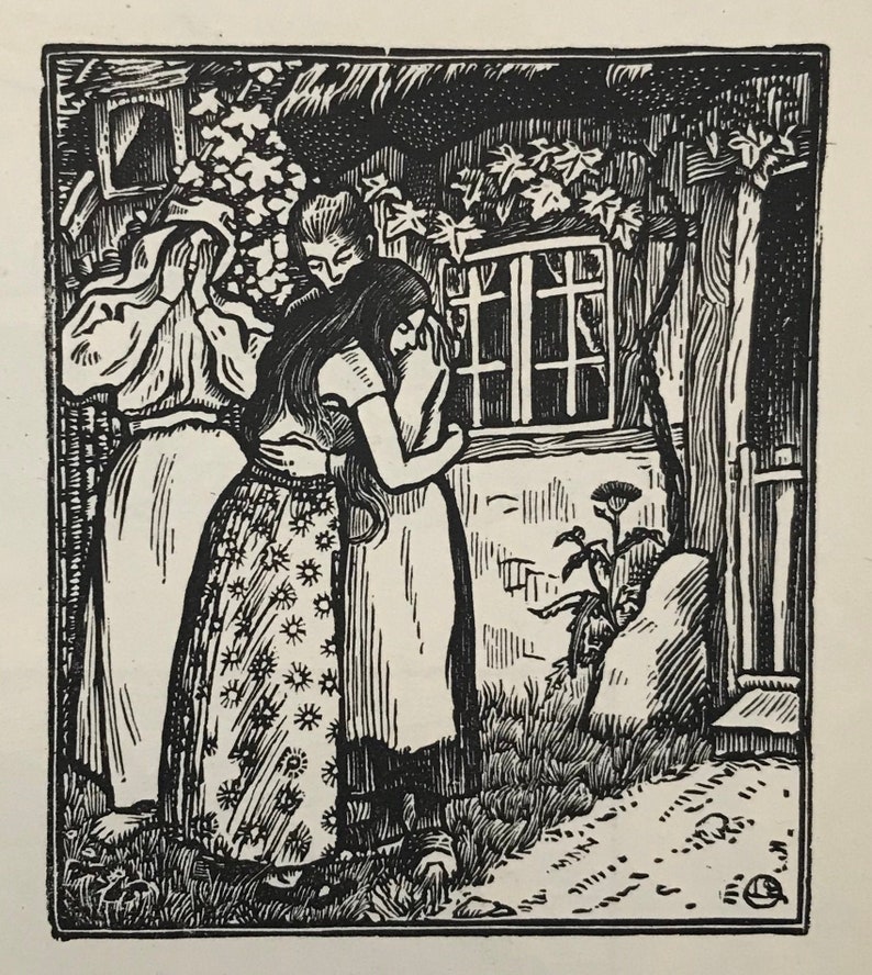 Shenval Press Book of RuthEsther 3X2.5ins. 1950 LUCIEN PISSARRO Woodcut from Original Block Loaned by the Artist/'s Widow