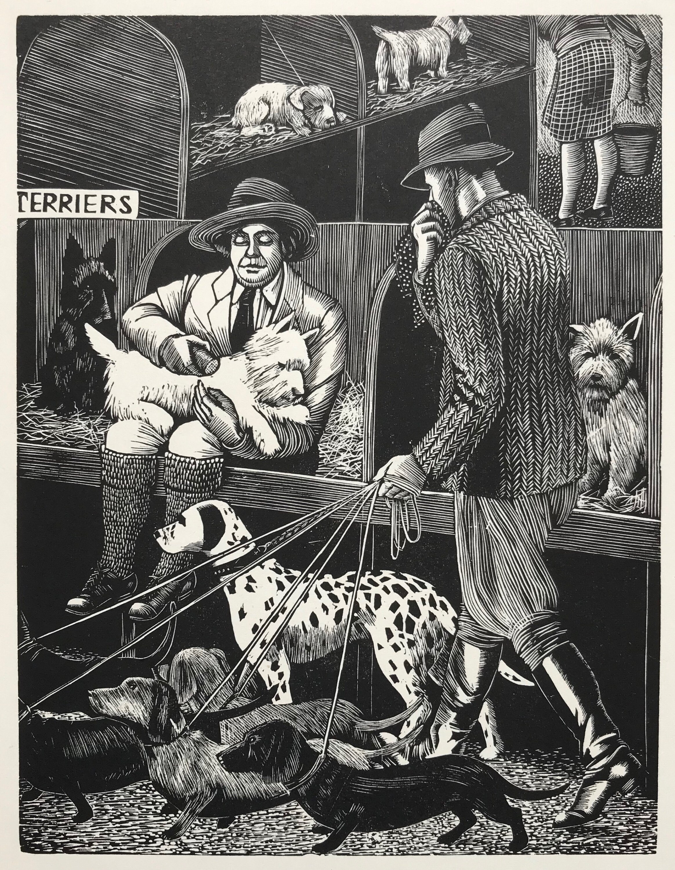 TIRZAH GARWOOD Wood Engraving. 'The Dog Show'. Printed on Basingwerk Parchment at Shenval Press. 1950. Sheet Size c.9x7ins..