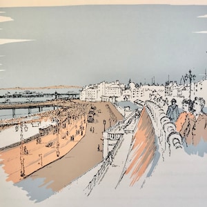 1958 LYNTON LAMB LITHOGRAPH Brighton Seafront Palace Pier Aquarium Sussex Sheet Size c. 8.5x6.25ins..