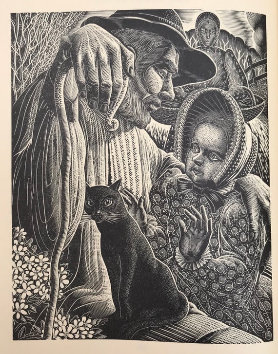 1950 LENNOX PATERSON Wood Engraving for 'the Roadmender' Black Cat