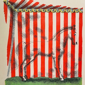 1942 William Pene du Bois LITOGRAFIA Il grande Geppy. Cavallo Pony Circo Dimensioni foglio 13x15 cm.