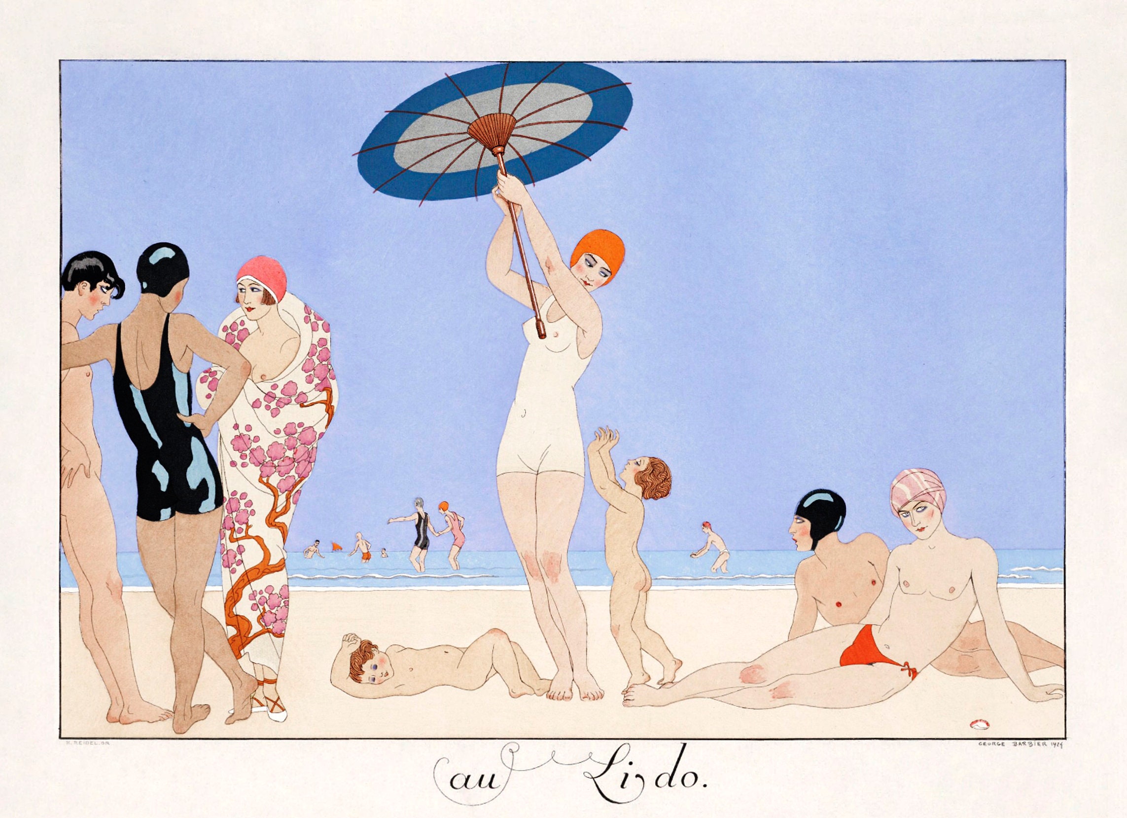 GEORGE BARBIER FASHION Au Lido Plate no.14 1920. Print. Etsy 日本