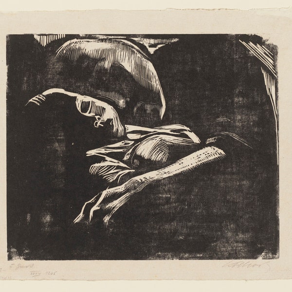 KÄTHE KOLLWITZ  'Schlafende Mit Kind ' Original in Städel Museum, Frankfurt am Main. Printed on Handmade Deckle Edge 150gsm Paper. C.10X8ins