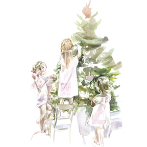 Beertje (Bea) Vonk 'DECORANDO L'ALBERO' Stampa su carta fatta a mano Zerkall. Natale A4.