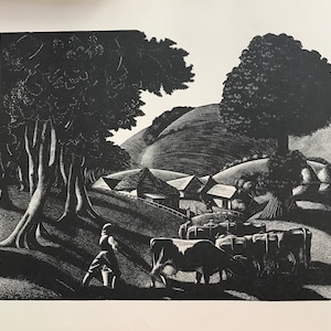 1933 CLARE LEIGHTON Grote houtgravure &#39;Juli-Cottage Gardens&#39;, eerste editie van origineel blokvel, formaat C.14 x 11 inch. Afbeelding 11 x 8,5 inch.