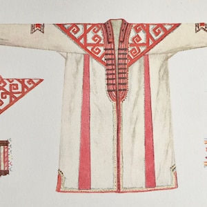1926 MAX TILKE LITHOGRAPH Woman's Garment Cheremissian Cloak Volga Finn  (Berlin Ethnographic Museum)  Sheet Size 11.5x9ins..
