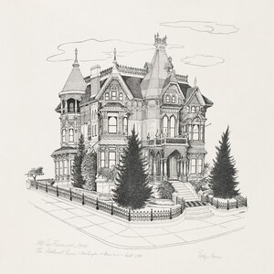 Vecchia San Francisco - La casa di Holbrook - Washington & Van Ness costruita nel 1885. Stampa su carta a mano con bordo frastagliato. A3. Biblioteca del Congresso.