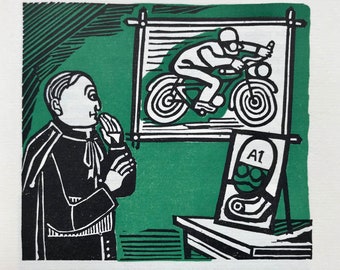 1961 EDWARD BAWDEN Commissie voor Dunlop Rubber Company Illustratie. Motor Bike Racing Speedway-motorfiets C.4.5x4ins. Muurkunst