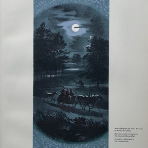 1953 BARNETT FREEDMAN LITHOGRAPH &#39;Anna Karenina&#39; Curwen Press Limited Editions Club Horses Coach Moonlight Sheet Size c.11x8ins.