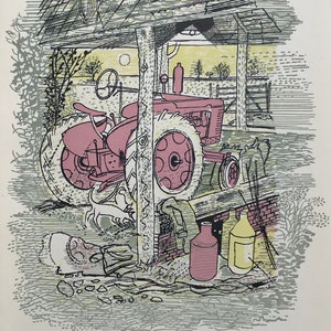 1953 JOHN O&#39;CONNOR ENGRAVING &#39;Dagenham Farm-Fordson Tractor&#39; Limited Edition Essex Barn Landscape Sheet Size c.8.5x5ins..