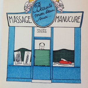 1925 HENRI GUILAC ręcznie kolorowana ilustracja szablonowa „Pochoir” „Beauté” edycja limitowana masaż Manucure Shop rozmiar arkusza C.7.5x5.5ins