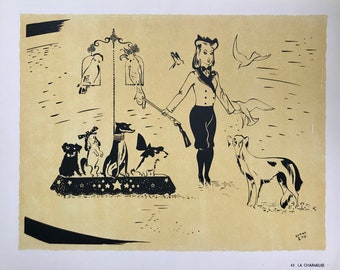 1944 SERGE CIRCUS LITHOGRAFIE 'Panorama du Cirque' Beperkte oplage Circuspiste Showmensen Clown Acrobat Optredende Honden Ca. 11,75 x 9,5 inch