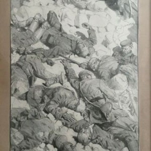 1916 LUCIEN JONAS LARGE Signierte Lithographie Erster Weltkrieg 'Devant les Rampants de Verdun' 24x16inches.Nummerierte Limitierte Auflage.