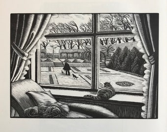 グウェン・ラヴェラット作 木版画「子羊の折りたたみ」1933年