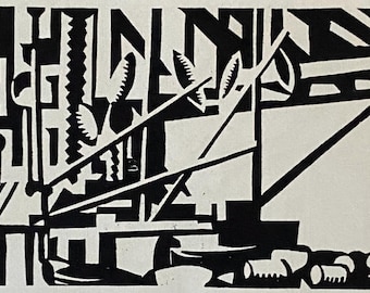 1950 EDWARD WADSWORTH Xilografia dai blocchi originali 'Camouflage' (1918) Per Robert Harling di 'Image' Shenval Press C.5.25x2.75ns