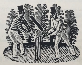 Eric Ravilious Holzschnitt Gedruckt von 1938-Block. Wisden Cricket Almanack.