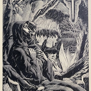 1950 LENNOX PATERSON Wood Engraving for &#39;The Roadmender&#39; Monk and Cross Glasgow School of Art Sheet Size 9.25x6.5ins.