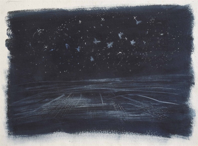 1946 John Piper Colour Lithograph NIGHT SKY The Bayard Press /'The Traveller/' C.8x6ins.
