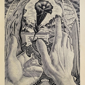 1950 LENNOX PATERSON Wood Engraving for &#39;The Roadmender&#39; Flower in BloomGlasgow School of Art Sheet Size 9.25x6.5ins.