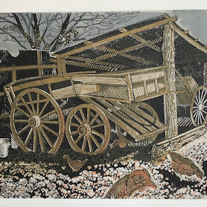 RICHARD BAWDEN 'Ive's Farm Yard.' Farb Illustration für Fleece Press Limited Edition Buch Bild Größe 21x15cm.