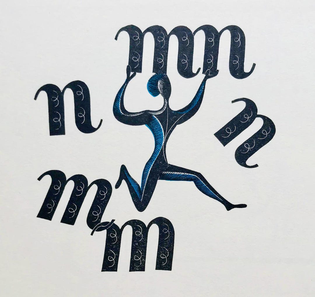 ERIC RAVILIOUS Print of Wood Engraving. 2-colour. Monotype Calendar. 'M ...