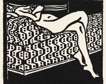 ERNST KIRCHNER. Naakt meisje liggend op een bank. Origineel in National Gallery of Art, Washington. Gedrukt op 180 gsm professioneel papier (ca. 10 x 8 inch)