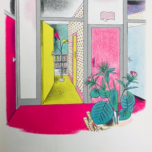 1954 ROLAND COLLINS LITOGRAFIA Hall in Flat Finchley W.S.Cowell Ltd Dimensioni foglio 9,75x7 pollici.