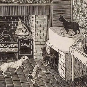 1930年代、クルト・シェーレ作「小さな羊」。カラー木版画。手漉き100