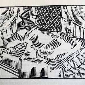 1929 HERMANN PAUL Woodcut for COLETTE&#39;S &#39;Mitsou&#39; Girl Asleep C.4.5x4ins.
