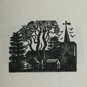 Eric Ravilious (1903-1942) Original Woodcut Printed from 1932 Block Trees Landscape Church Village
