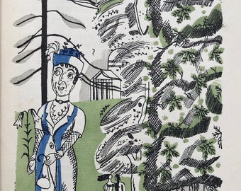 1930 EDWARD BAWDEN 'Adam & Evelyn at Kew' Originele handgekleurde pochoirillustratie 'Temple of Bellona'. Moderne muurdecoratie uit het midden van de eeuw