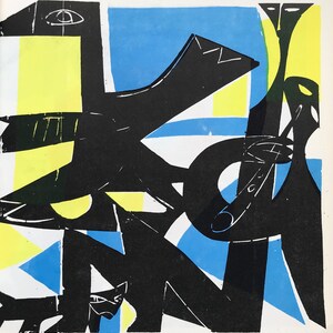 1959 HAP GRIESHABER リトグラフ「Vogel」鳥 鮮やかな色彩の木版画 彫刻 抽象的 モダニスト シートサイズ c.9x8 インチ。