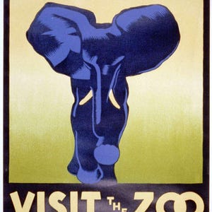 POSTER WPA ELEPHANT Visita allo zoo. Metà anni '30. Stampato su carta professionale da 180 gsm. C.10x8 pollici