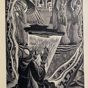 1950 LENNOX PATERSON Wood Engraving for 'The Roadmender' Vision of Angels Glasgow School of Art Sheet Size 9.25x6.5ins.