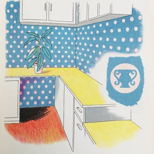 1954 ROLAND COLLINS LITOGRAFIA Cucina Tunbridge Wells W.S.Cowell Ltd Dimensioni foglio 9,75x7 pollici.