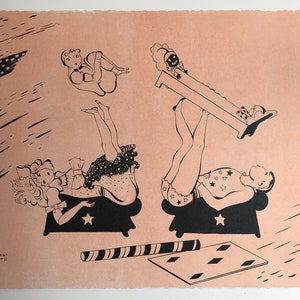 1944 SERGE CIRCUS LITHOGRAPH 'Panorama du Cirque' Limited Edition Acrobat Antipodist Big Top Piano Circus Ring Showfolk C.11.75x9.5ins..