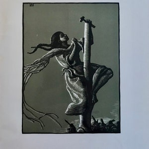 1931 ALLEN LEWIS 2-Colour Woodcut From &#39;Calico Bush&#39; by Rachel Field. Maine/Massachusetts. Image Size c.6x4.5ins.. Sheet Size 9x8.25ins..