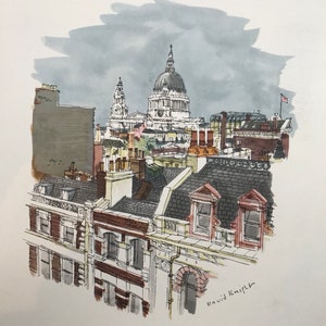 1957 DAVID KNIGHT LONDON St Paul&#39;s Cathedral Print From Pen & Wash Drawing on Double Crown Paper. Printed One Side Only Sheet Size C.9x8ins