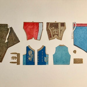 1926 MAX TILKE LITHOGRAPH Bosnian Man's Garment Turkish Fashion Sarajevo  (Hamburg Ethnographic Museum)  Sheet Size 11.5x9ins..