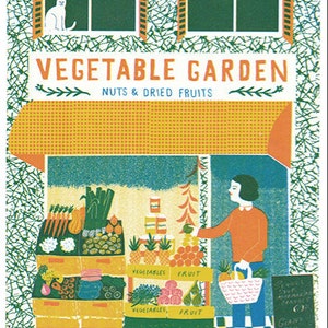 LITHOGRAPHIE. LOUISE LOCKHART. Dans ma rue. Magasin de fruits et légumes. Imprimé sur du papier cartonné épais non couché. C.9x5,5 pouces.